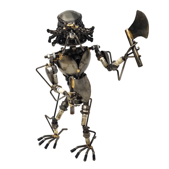 Predator Metal Art Sculpture Scrap Parts Posable Figure Garage Shop Office ~12"t - Picture 1 of 16